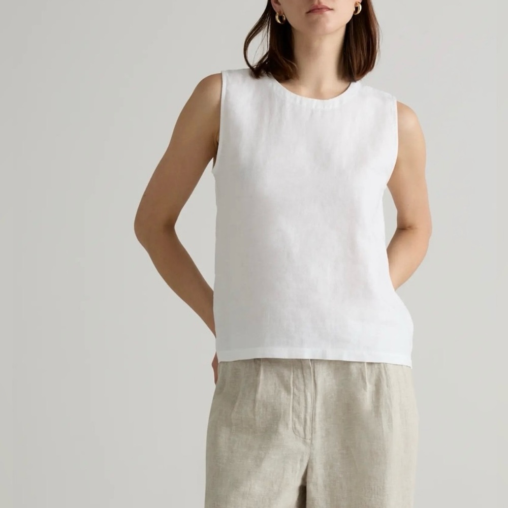 Quince Size XL White 100% European Linen Sleeveless Tank Top